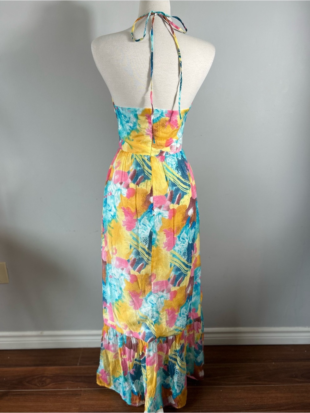 Lulus Floral Halter Maxi Dress Size M Multi-Color Cut-Out Backless Boho Summer - Picture 3 of 7